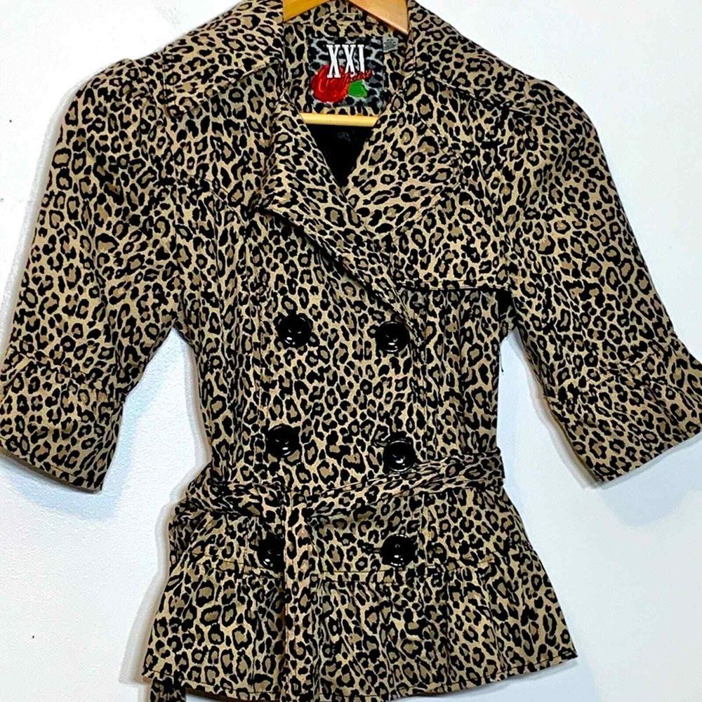 EUC Leopard Print Pea‎ Coat Style Belt Waist Jacket Size Small
